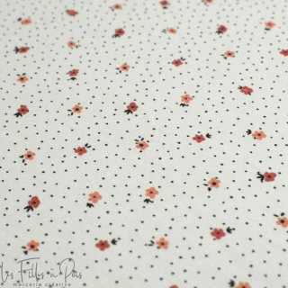 Coupon de tissu jersey motif petites fleurs et plumetis "Daisy DK" - Ecru et terracotta - 190cm - Les Filles à Pois Les Filles à