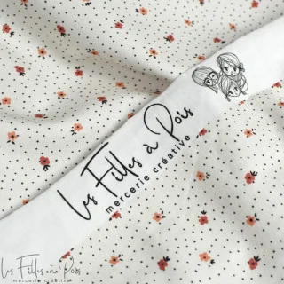 Coupon de tissu jersey motif petites fleurs et plumetis "Daisy DK" - Ecru et terracotta - 190cm - Les Filles à Pois Les Filles à