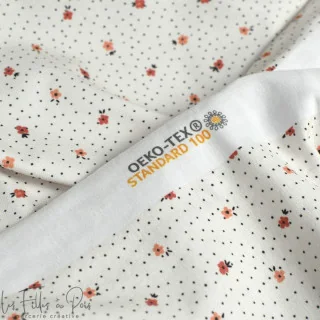 Coupon de tissu jersey motif petites fleurs et plumetis "Daisy DK" - Ecru et terracotta - 190cm - Les Filles à Pois Les Filles à