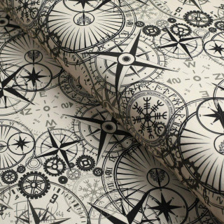 Tissu jersey motif cadrans collection "Tattoo" - Nude et noir - Les Filles à Pois ® - Oeko-Tex ® Les Filles à Pois - Design ® - 