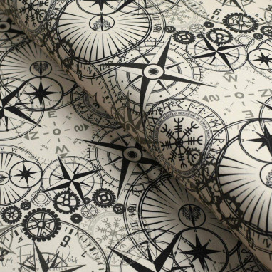 Tissu jersey motif cadrans collection "Tattoo" - Nude et noir - Les Filles à Pois ® - Oeko-Tex ® Les Filles à Pois - Design ® - 