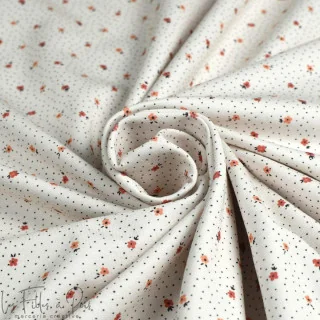 Coupon de tissu jersey motif petites fleurs et plumetis "Daisy DK" - Ecru et terracotta - 190cm - Les Filles à Pois Les Filles à