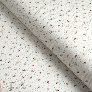 Coupon de tissu jersey motif petites fleurs et plumetis "Daisy DK" - Ecru et terracotta - 190cm - Les Filles à Pois Les Filles à