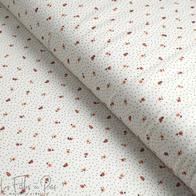 Coupon de tissu jersey motif petites fleurs et plumetis "Daisy DK" - Ecru et terracotta - 190cm - Les Filles à Pois Les Filles à Coupon de tissu jersey motif petites fleurs et plumetis "Daisy DK" - Ecru et terracotta - 190cm - Les Filles à Pois Les Filles à