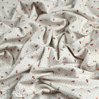 Coupon de tissu jersey motif petites fleurs et plumetis "Daisy DK" - Ecru et terracotta - 190cm - Les Filles à Pois Les Filles à
