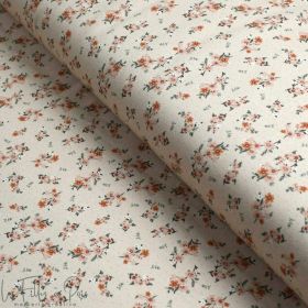 Tissu jersey motif petites fleurs et plumetis collection "Daisy DK" - Ecru et terracotta - Les Filles à Pois ® - Oeko-Tex ® Les 