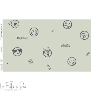 Coupon de tissu jersey motif smiley emot "Sisters A" - Vert et gris - 260cm - Les Filles à Pois Les Filles à Pois - Design : mot