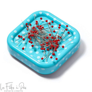 Pelote aimantée bleu turquoise à pois avec 9g d'épingles tête rouge - 610287 - Prym Love ® Prym ® - Mercerie - 1
