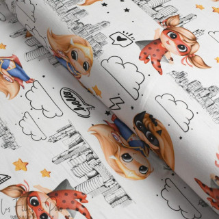 Tissu jersey motif super héroïnes - Blanc et multicolore - Oekotex ® Autres marques - Tissus et mercerie - 1