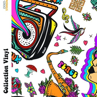 Coupon de tissu french terry motif disco "Vinyl" - Multicolore - 380cm - Les Filles à Pois Les Filles à Pois - Design : motifs a