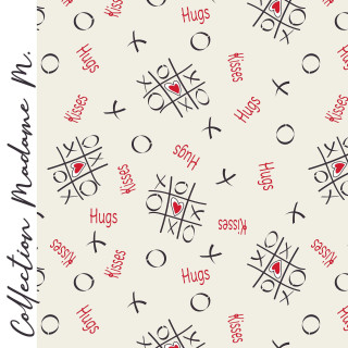 Coupon de tissu french terry motif xoxo "Madame M" - Ecru, rouge et gris - 150cm - Les Filles à Pois Les Filles à Pois - Design 