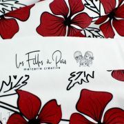 Tissu french terry motif fleurs collection "Coco" - Blanc, rouge et noir - Les Filles à Pois ® - Oeko-Tex ® Les Filles à Pois - 