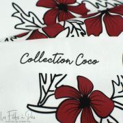 Tissu french terry motif fleurs collection "Coco" - Blanc, rouge et noir - Les Filles à Pois ® - Oeko-Tex ® Les Filles à Pois - 