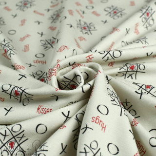 Coupon de tissu french terry motif xoxo "Madame M" - Ecru, rouge et gris - 150cm - Les Filles à Pois Les Filles à Pois - Design 
