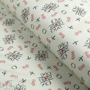 Tissu french terry motif xoxo collection "Madame M" - Ecru, rouge et gris - Les Filles à Pois ® - Oeko-Tex ®
