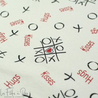 Coupon de tissu french terry motif xoxo "Madame M" - Ecru, rouge et gris - 150cm - Les Filles à Pois Les Filles à Pois - Design 