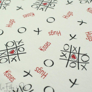 Coupon de tissu french terry motif xoxo "Madame M" - Ecru, rouge et gris - 150cm - Les Filles à Pois Les Filles à Pois - Design 