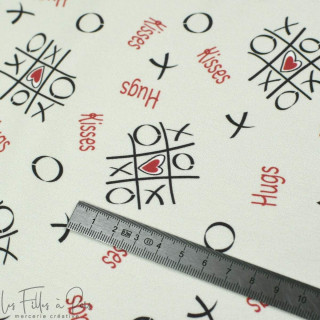 Coupon de tissu french terry motif xoxo "Madame M" - Ecru, rouge et gris - 150cm - Les Filles à Pois Les Filles à Pois - Design 