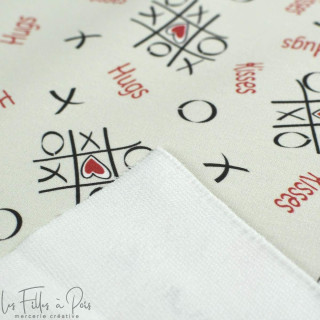Coupon de tissu french terry motif xoxo "Madame M" - Ecru, rouge et gris - 150cm - Les Filles à Pois Les Filles à Pois - Design 