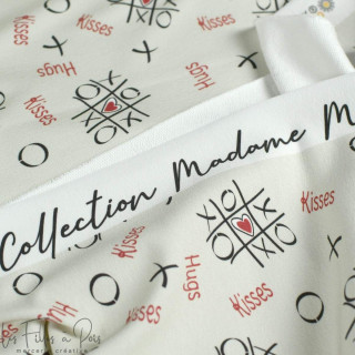 Coupon de tissu french terry motif xoxo "Madame M" - Ecru, rouge et gris - 150cm - Les Filles à Pois Les Filles à Pois - Design 
