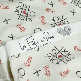 Coupon de tissu french terry motif xoxo "Madame M" - Ecru, rouge et gris - 150cm - Les Filles à Pois Les Filles à Pois - Design 
