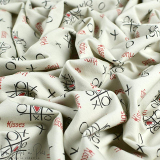 Coupon de tissu french terry motif xoxo "Madame M" - Ecru, rouge et gris - 150cm - Les Filles à Pois Les Filles à Pois - Design 