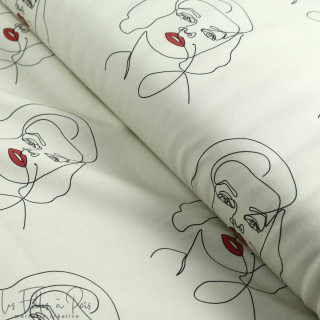 Tissu french terry motif Marylin Monroe collection "Madame M" - Ecru, gris et rouge - Les Filles à Pois ® - Oeko-Tex ® Les Fille