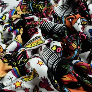 Coupon de tissu french terry motif disco "Vinyl" - Multicolore - 380cm - Les Filles à Pois Les Filles à Pois - Design : motifs a