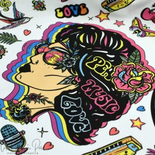 Coupon de tissu french terry motif disco "Vinyl" - Multicolore - 380cm - Les Filles à Pois Les Filles à Pois - Design : motifs a