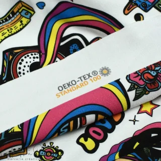 Coupon de tissu french terry motif disco "Vinyl" - Multicolore - 380cm - Les Filles à Pois Les Filles à Pois - Design : motifs a