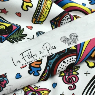 Coupon de tissu french terry motif disco "Vinyl" - Multicolore - 380cm - Les Filles à Pois Les Filles à Pois - Design : motifs a