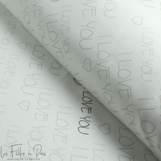 Tissu french terry motif LOVE collection "Sisters A" - Ecru, gris, vert et terracotta - Les Filles à Pois ® - Oeko-Tex ® Les Fil