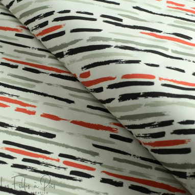 Tissu french terry motif traits collection "Sisters A" - Ecru, gris, vert et terracotta - Les Filles à Pois ® - Oeko-Tex ® Les F