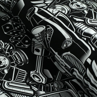Tissu french terry motif ford 32 collection "MotorHead" - Noir et blanc - Les Filles à Pois ® - Oeko-Tex ® Les Filles à Pois - D