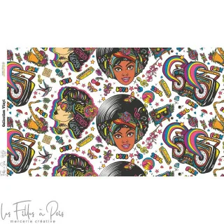 Coupon de tissu french terry motif disco "Vinyl" - Multicolore - 380cm - Les Filles à Pois Les Filles à Pois - Design : motifs a