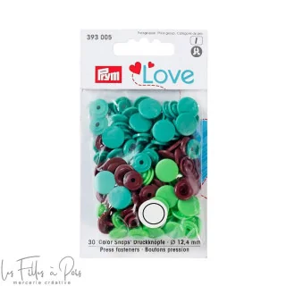 12.4mm Snaps redondos coloridos - - verde/verde claro/castanho - Prym Love 393005 Prym : mercerie couture et accessoires de qual