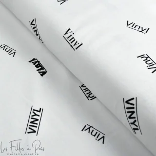 Coupon de tissu french terry motif disco collection "Vinyl" - Blanc et noir - 280cm - Les Filles à Pois Les Filles à Pois - Desi