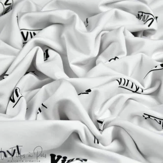 Coupon de tissu french terry motif disco collection "Vinyl" - Blanc et noir - 280cm - Les Filles à Pois Les Filles à Pois - Desi