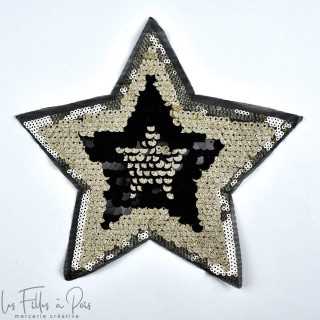 Ecusson sequin étoile - Doré et noir - Thermocollant  - 1