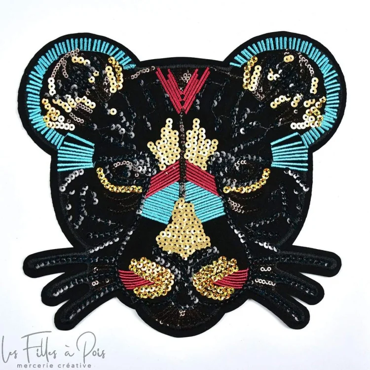 Ecusson sequin panthère - Multicolore - Thermocollant Tissus et mercerie créative – Nos sélections sans marque - 1 Ecusson sequin panthère - Multicolore - Thermocollant Tissus et mercerie créative – Nos sélections sans marque - 1