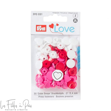 Boutons pression Color Snaps coeur - 12.4mm - rouge/blanc/rose - Prym Love 393031 Prym ® - Mercerie - 1