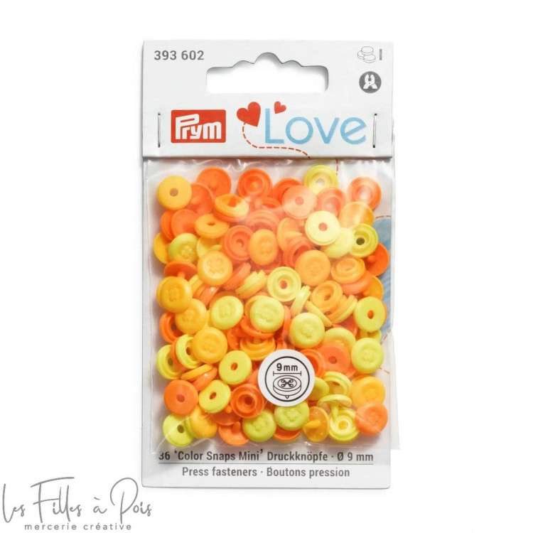 Bouton pression Color Snaps rond - 9mm - jaune panaché - Prym Love 393602 Prym ® - Mercerie - 1 Bouton pression Color Snaps rond - 9mm - jaune panaché - Prym Love 393602 Prym ® - Mercerie - 1