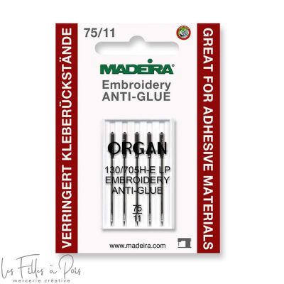 Aiguilles à broder machine anti-glue x5 - 75/11 - Madeira ® Madeira ® - Fils à broder, à coudre et entoilage - 1