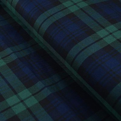 Tissu sergé gabardine de coton stretch motif écossais - Vert et bleu Autres marques - Tissus et mercerie - 1