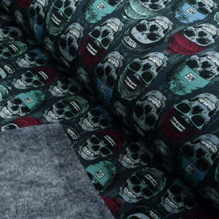 Tissu jersey sweat digital coton motif tête de mort - Gris, vert et rouge - Oekotex ® Autres marques - Tissus et mercerie - 1