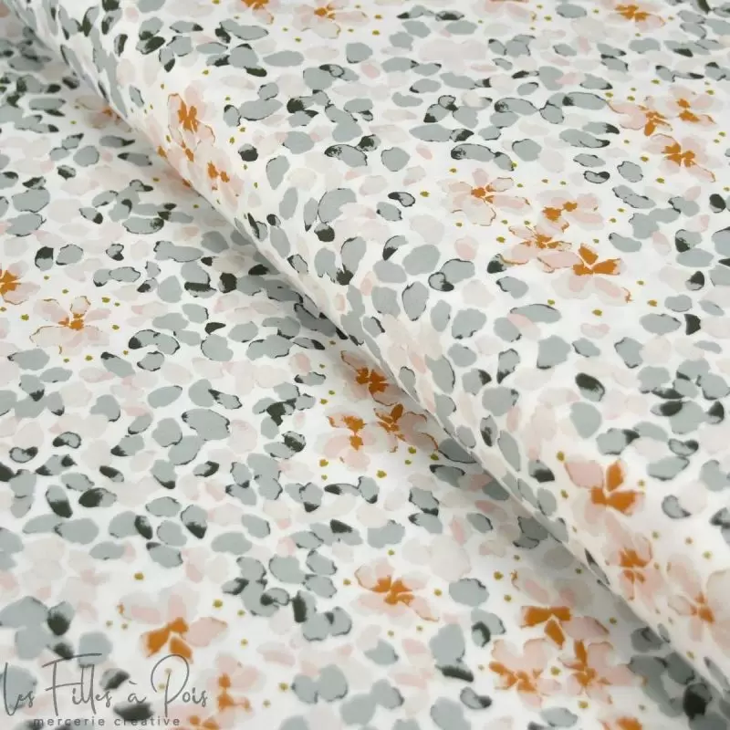 Tissu coton motif aquarelle fleuri "Velvet" - Tons rose, gris et écru - Oekotex - AGF ® Art Gallery Fabrics ® - Tissus - 1