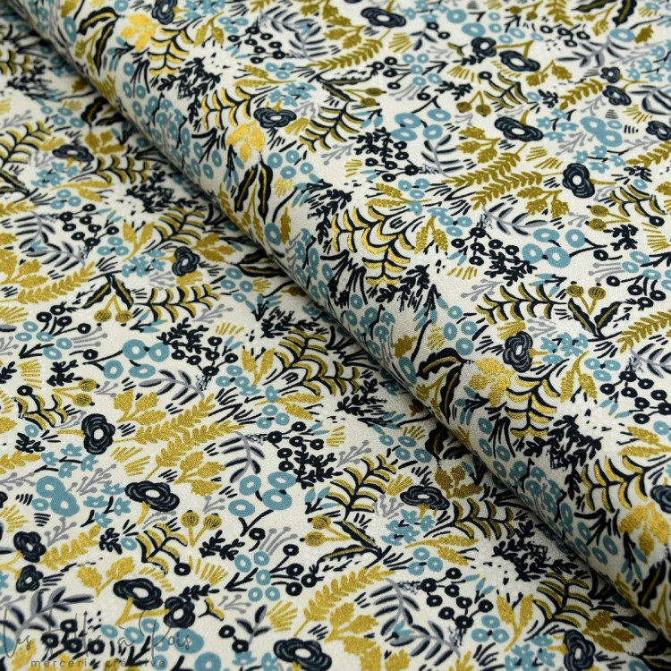 Coupon de tissu coton motif fleuri "Menagerie" Ecru 70cm Cotton
