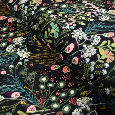 Tissu flanelle de coton motif fleuri "Meadow Umbra" - Tons verts et rose - Oekotex - AGF ® Art Gallery Fabrics ® - Tissus - 1