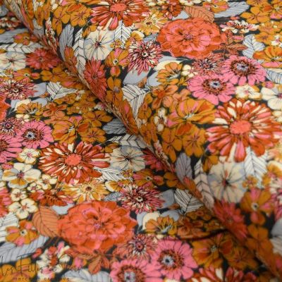 Tissu flanelle de coton motif fleuri "Fleuron Haven" - Tons oranges - Oekotex - AGF ® Art Gallery Fabrics ® - Tissus - 1