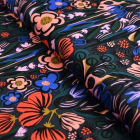 Tissu rayonne motif soirée "Mystical Gardens" - Tons bleus et rouges - Oekotex - AGF ® Art Gallery Fabrics ® - Tissus - 1